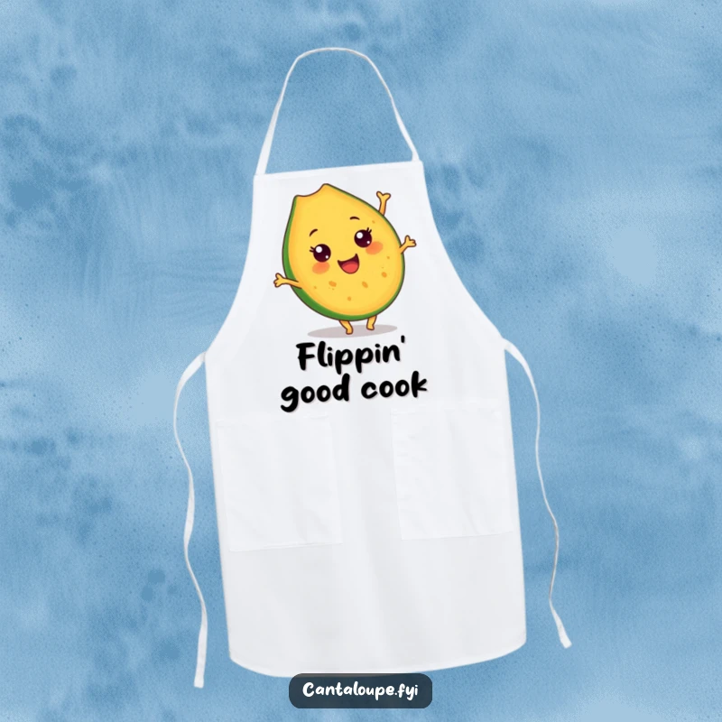 Funny Cantaloupe Slice Apron: A smiling cantaloupe character performs a somersault, bringing energetic humor to the kitchen. Practical and funny.