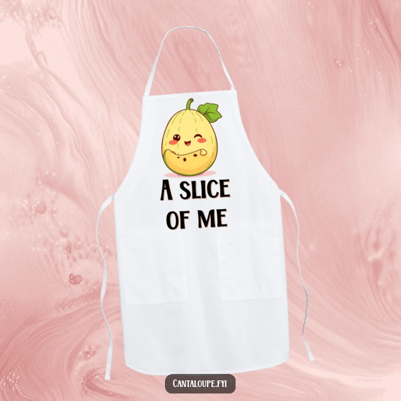 Funny Apron: An anthropomorphic cantaloupe cheerfully offers a slice of itself, ideal for protecting clothes during food prep.
