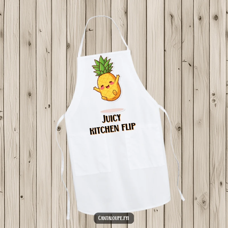 Funny Pineapple Apron: A cheerful pineapple chunk character somersaulting while cooking, bringing amusement to the kitchen.