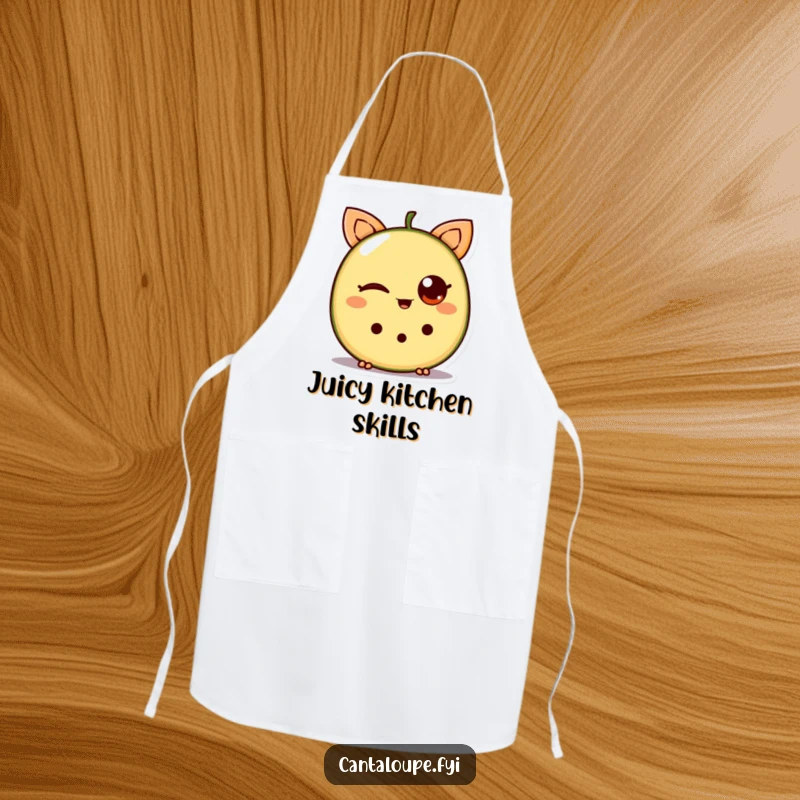Funny Cantaloupe Apron: A cooking apron adorned with a playful winking cantaloupe wedge, ideal for a humorous kitchen adventure.
