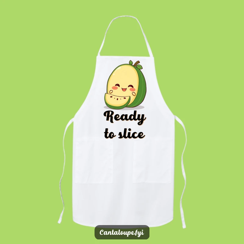 Funny Gleeful Cantaloupe Slice Apron: Happy Melon Character, Kitchen Humor Gift