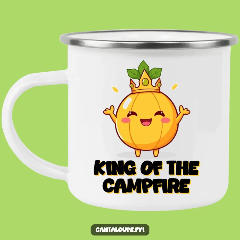 Funny Royal Cantaloupe Camping Mug, Crowned Joyful Fruit Character, Outdoor Funny Gift