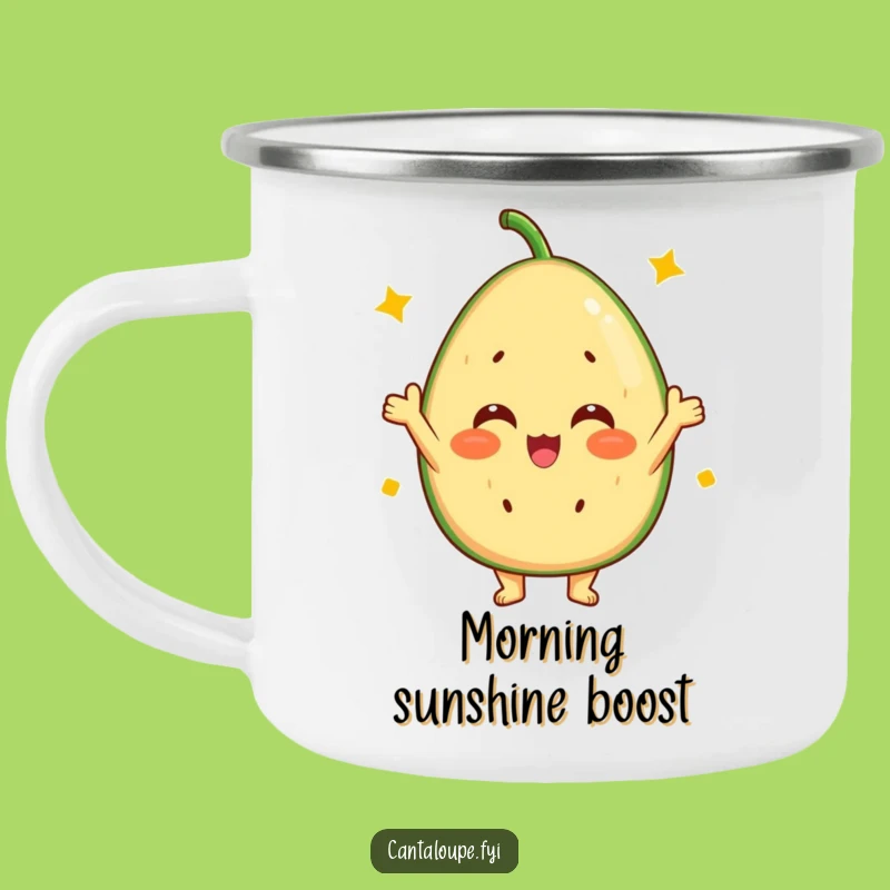Funny Cantaloupe Cheer Camping Mug: Sunny Disposition Adventures, Ideal Funny Gift for Outdoors