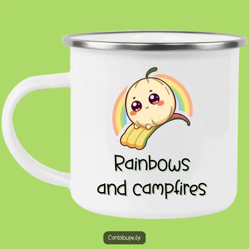 Funny Cantaloupe Camping Mug: Rainbow Slider Character, Perfect Funny Gift!