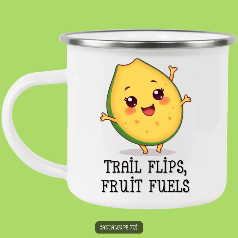 Funny Cantaloupe Somersault Camping Mug: Embrace Adventure with This Hilarious Fruit Character