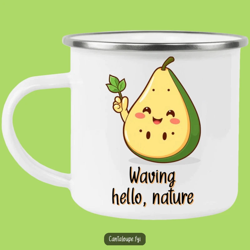 Funny Cantaloupe Wedge Camping Mug: Waving Hello, Perfect Funny Gift!