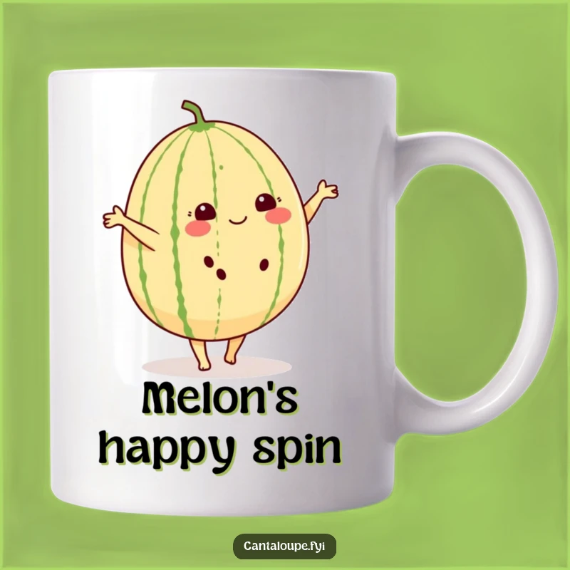 Funny Cantaloupe Cartwheel Mug: Cheerful Fruit's Joy, Humorous Gift!