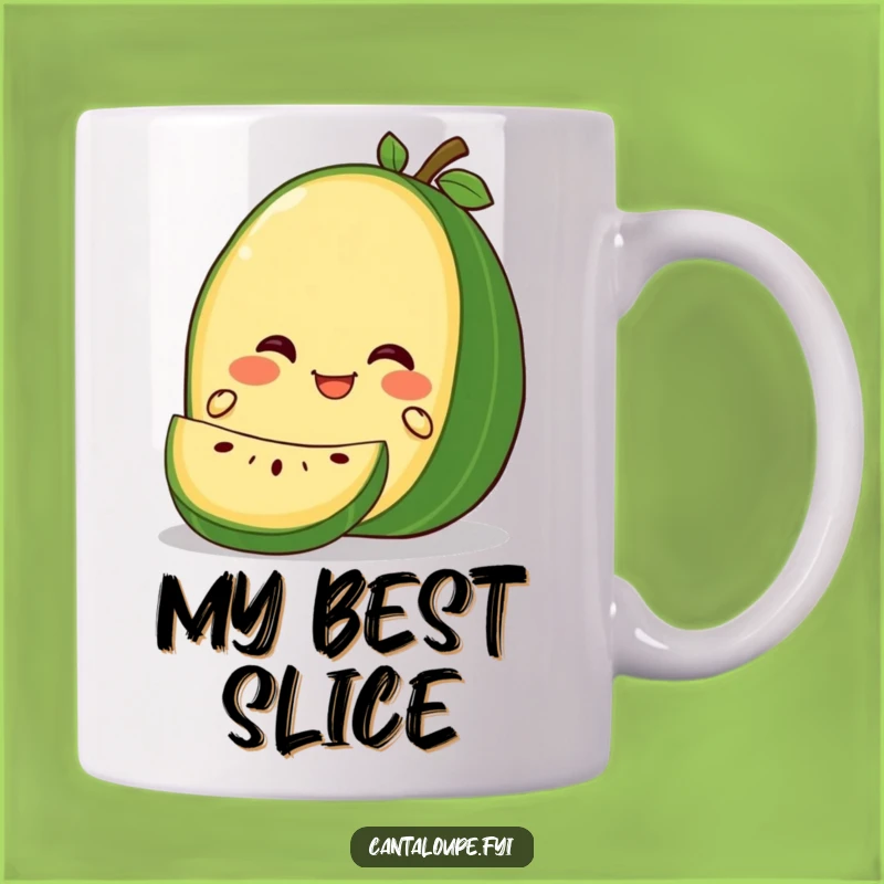 Funny Gleeful Cantaloupe Slice Mug: Character Happy to Be Sliced, Unique Gift