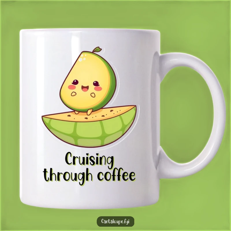 Funny Joyful Ride Mug: Cantaloupe Character, Melon Rind Adventure Gift