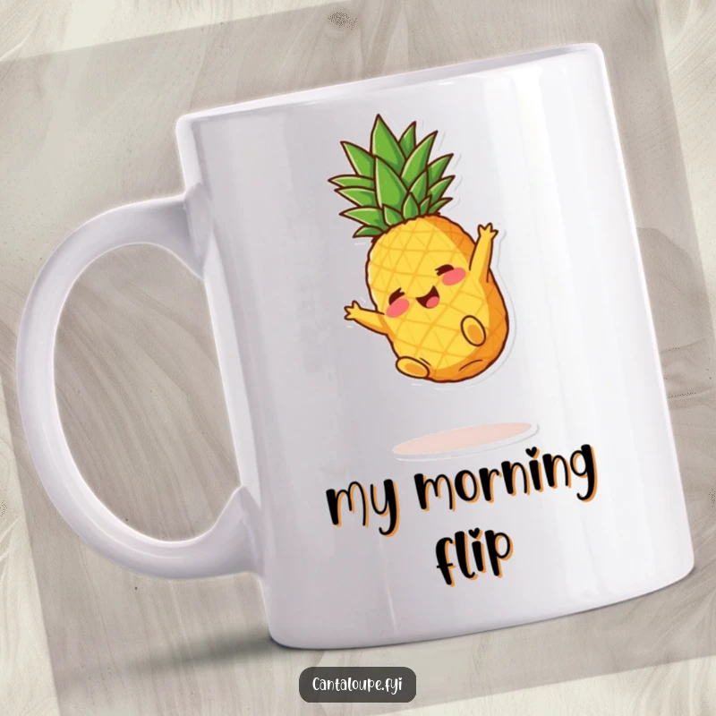 Funny Pineapple Mug: A happy pineapple chunk character doing a playful somersault, bringing joy and laughter with every sip.