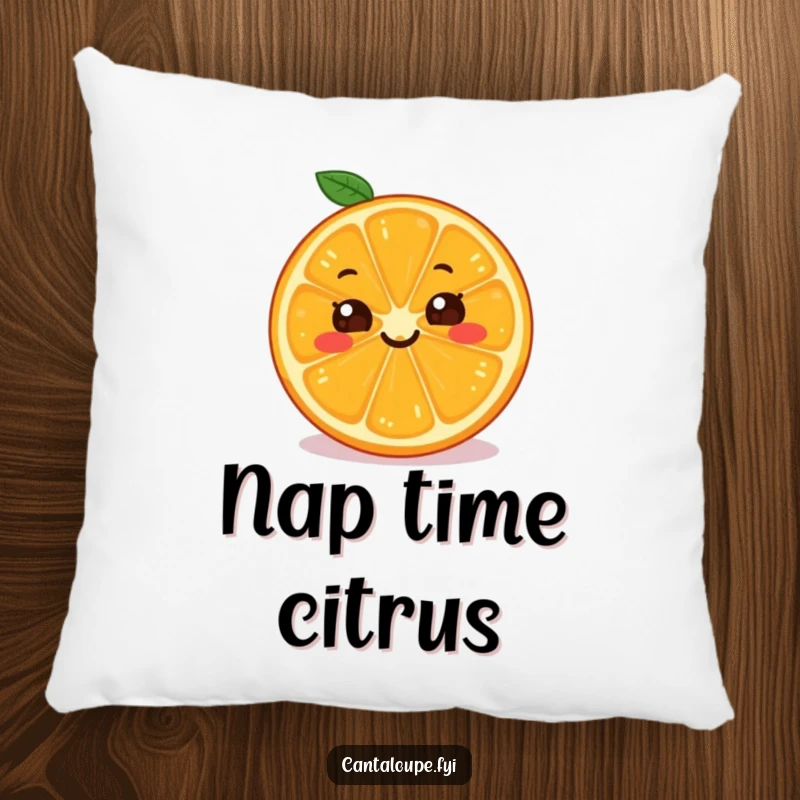 Funny Orange Pillow: A soft plush pillow featuring a grinning orange slice character, offering comfort and happiness.