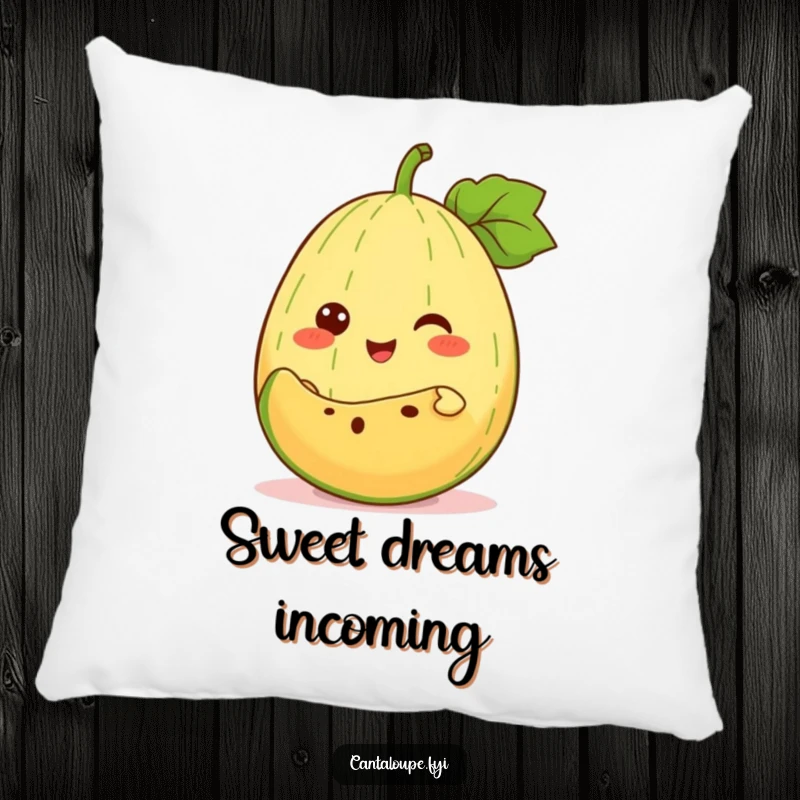 Funny Pillow: An anthropomorphic cantaloupe cheerfully offers a slice of itself, providing comfort and a touch of fruity humor.