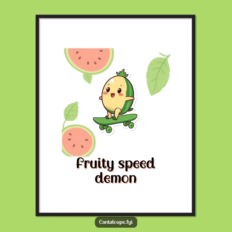Funny Melon Skater Digital Print: Cantaloupe's Watermelon Ride, Instant Rad Art!