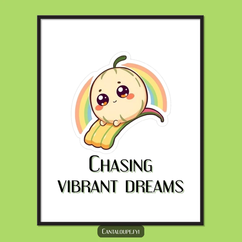 Funny Cantaloupe Digital Art: Rainbow Sliding Character Print, A Cheerful Funny Gift!