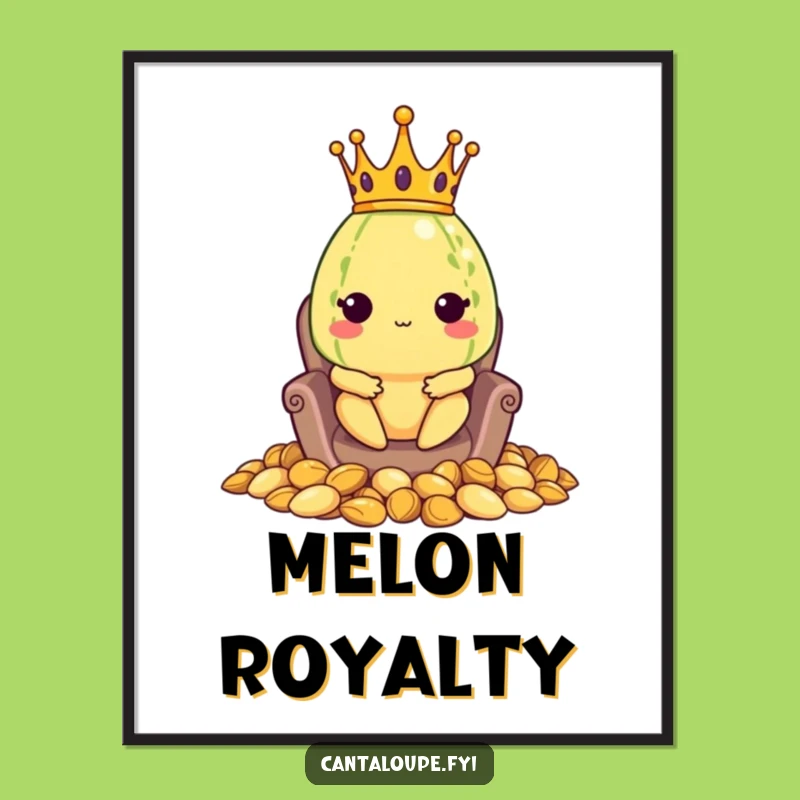 Funny Melon King Digital Print: Cantaloupe's Royal Seed Throne, Instant Regal Art!