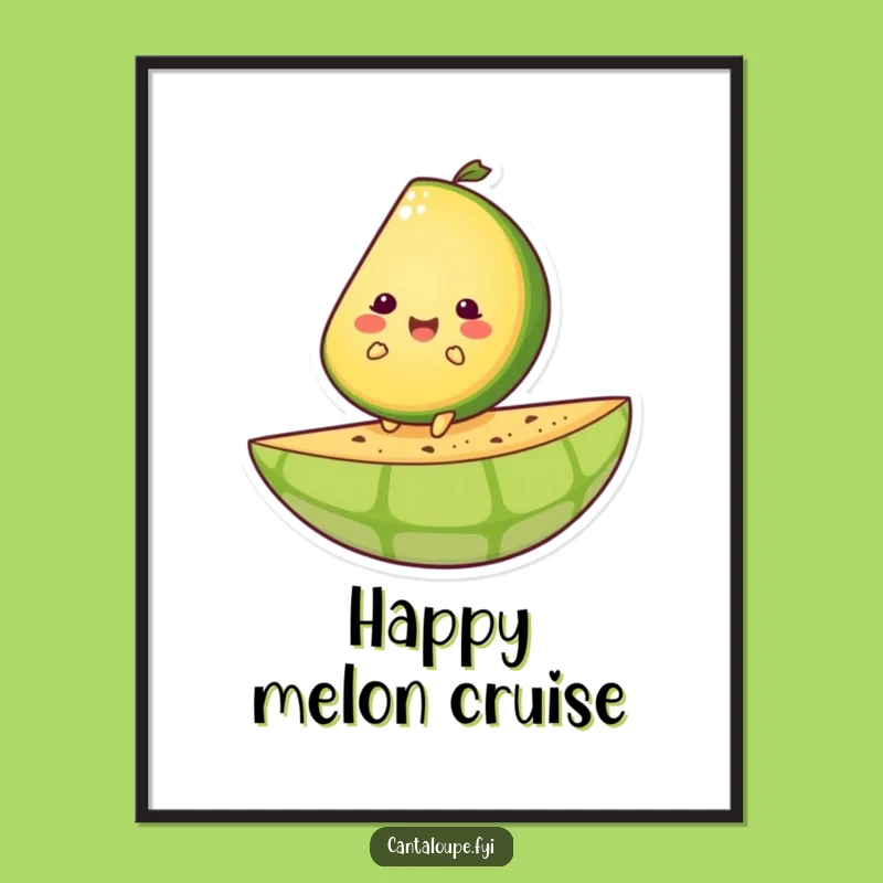 Funny Melon Ride Digital Art: Happy Cantaloupe Character, Adventure Decor Gift
