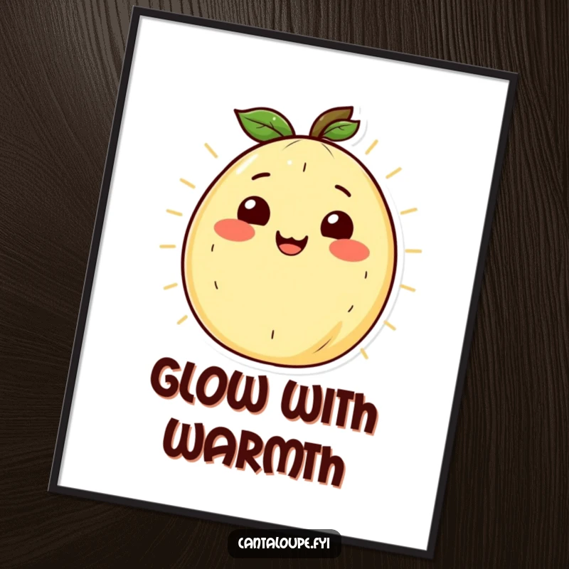 Funny Cantaloupe Digital Art: Printable art of a cantaloupe character with a radiant smile, radiating warmth and happiness.