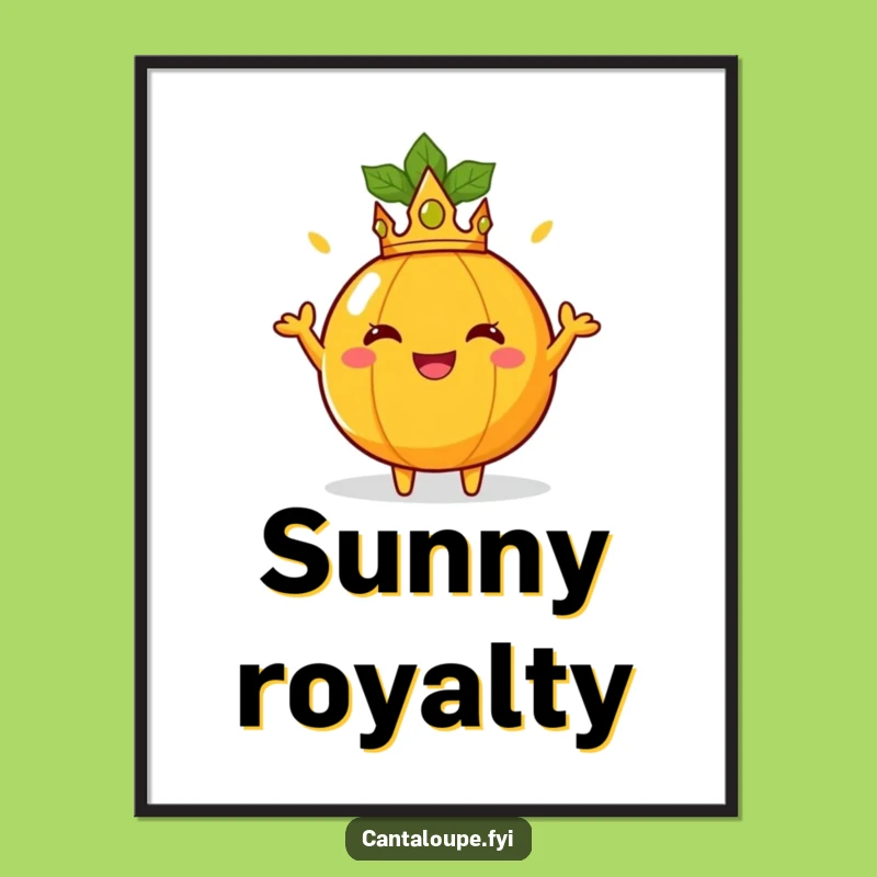 Funny Royal Cantaloupe Digital Art, Crowned Joyful Fruit Print, Instant Funny Gift