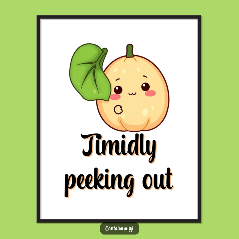 Funny Shy Cantaloupe Digital Art, Peeking Fruit Print, Instant Funny Gift