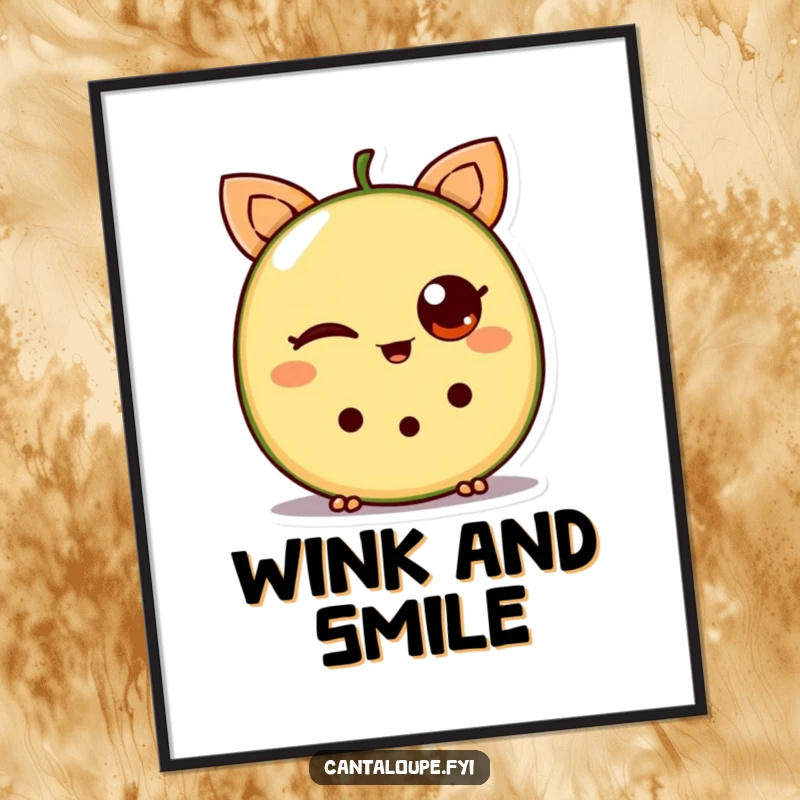 Funny Cantaloupe Digital Art: A high-resolution image of a winking cantaloupe wedge, ready to be printed and enjoyed for its humor.