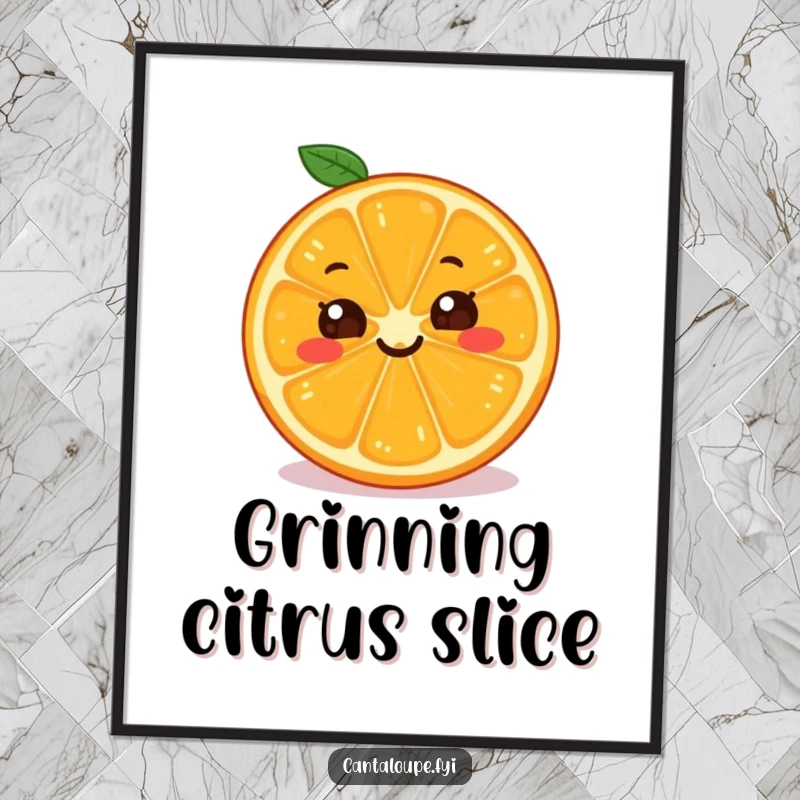 Funny Orange Digital Art Print: A cheerful orange slice character with a wide grin, ready to bring joy.