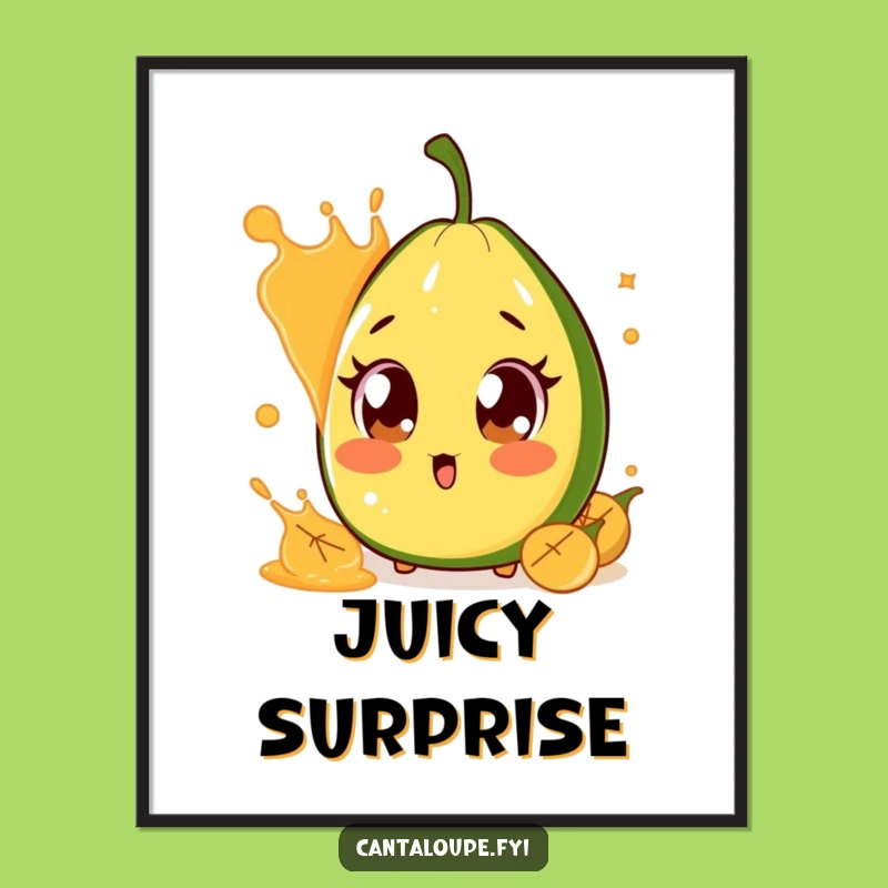 Funny Surprised Cantaloupe Digital Art: Wide-Eyed Melon Character, Shocking Print