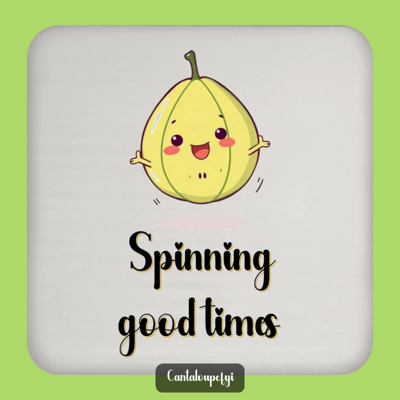 Funny Cantaloupe Spin Coaster: Cheerful Melon Slice Character Protecting Surfaces, Gift
