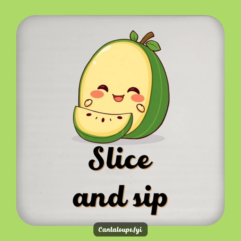 Funny Gleeful Cantaloupe Slice Coaster: Happy Melon Character, Protect Surfaces