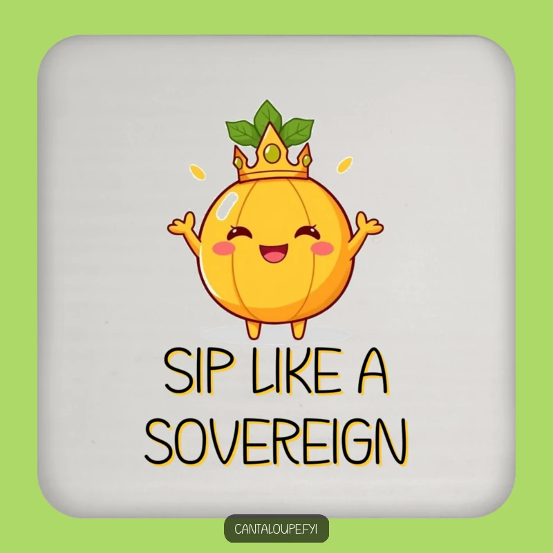 Funny Royal Cantaloupe Coaster, Crowned Joyful Fruit Character, Unique Funny Gift