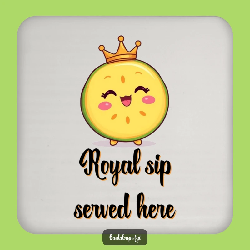 Funny Royal Melon Drink Coaster - Delighted Cantaloupe Crown, Protect Surfaces Gift