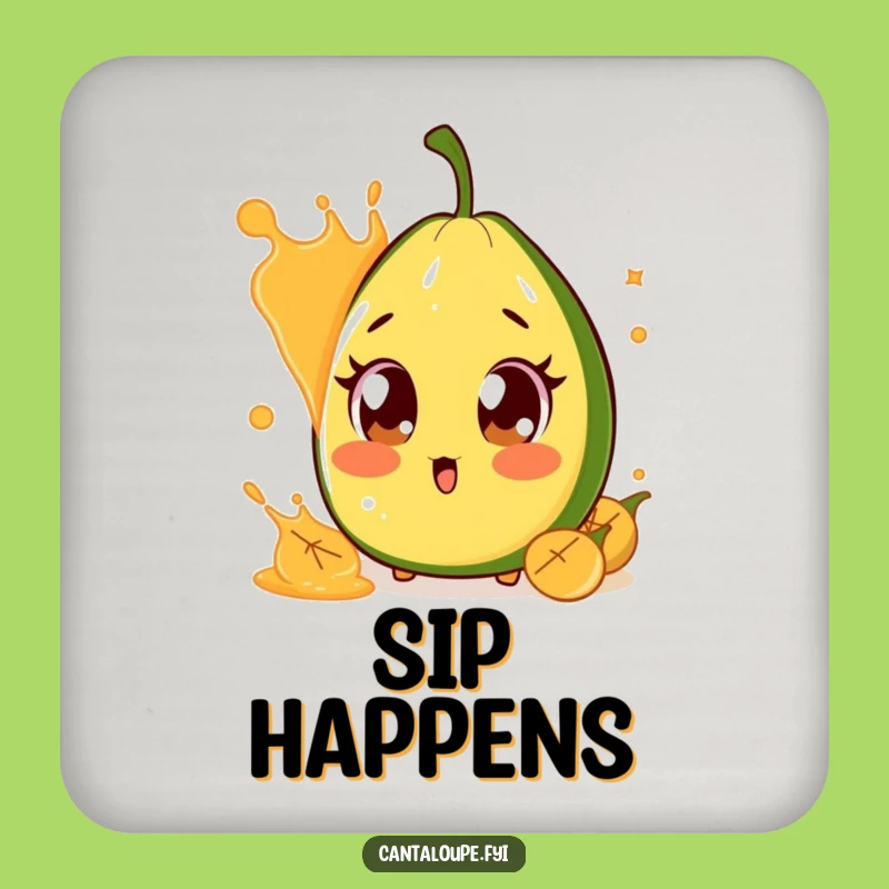 Funny Surprised Cantaloupe Coaster: Wide-Eyed Melon Character, Protect Surfaces