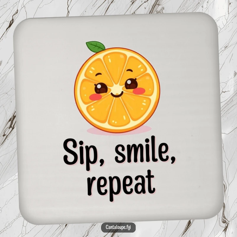 Funny Orange Coaster: A coaster featuring a grinning orange slice character, protecting surfaces with citrusy charm.