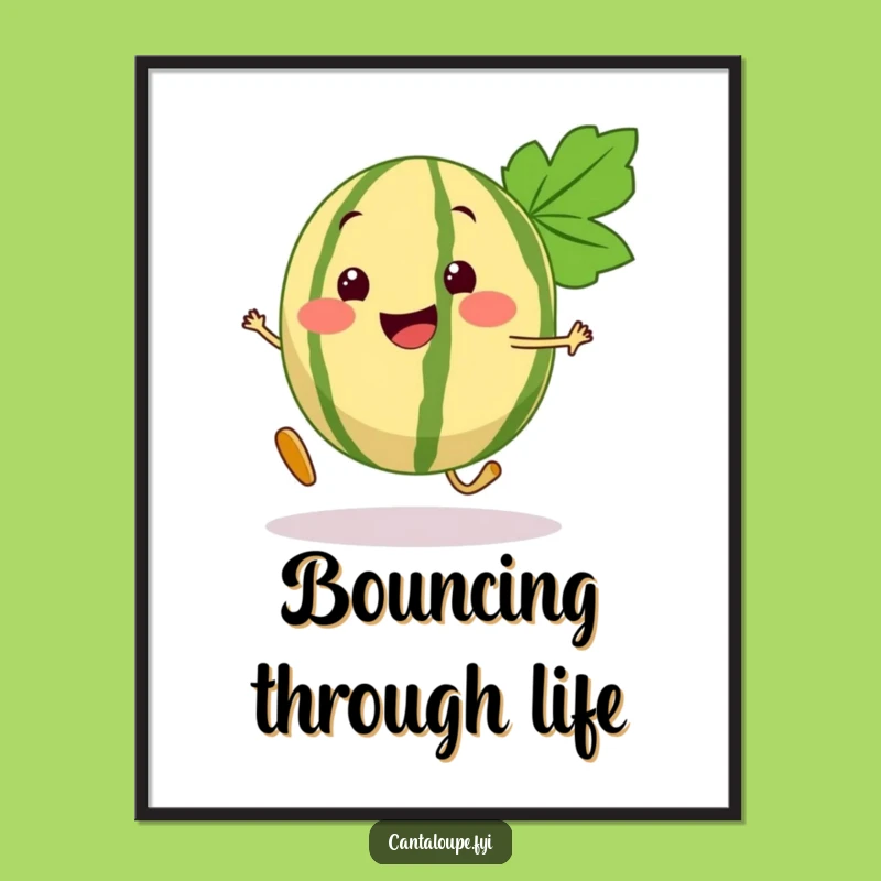 Funny Cantaloupe Poster: Bouncy Fruit Character Art for Vibrant, Joyful Decor