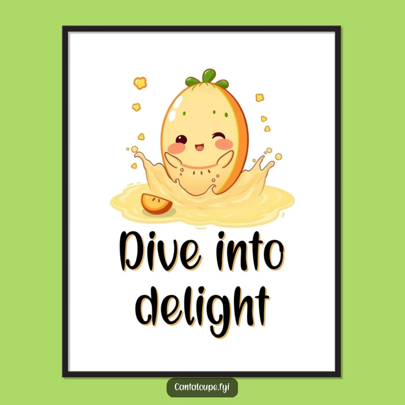 Funny Juicy Splash Poster - Cantaloupe Character Summer Wall Art Gift