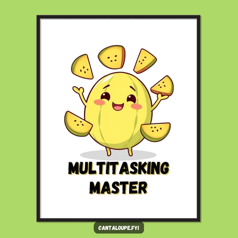 Funny Juggling Melon Poster: Cantaloupe's Slice Performance, Whimsical Wall Art Gift!