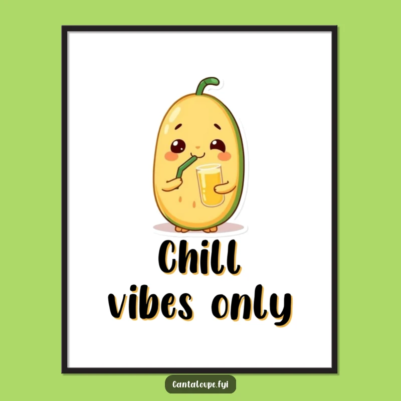 Funny Relaxed Melon Poster: Cantaloupe's Juice Moment, Chill Wall Art Gift!