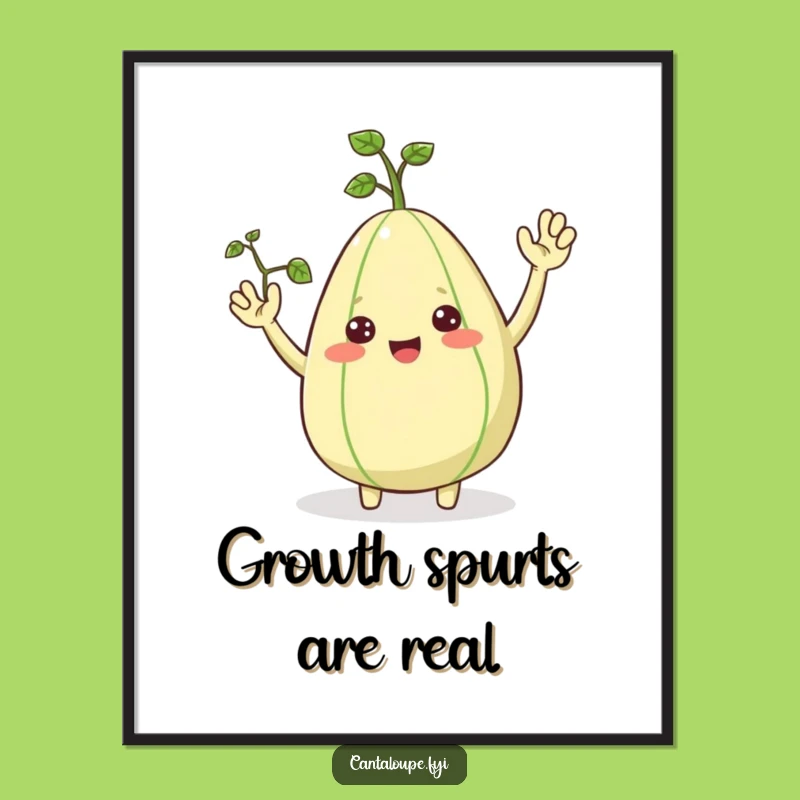 Funny Cantaloupe Poster, Cheerful Waving Fruit Art, Vibrant Funny Gift