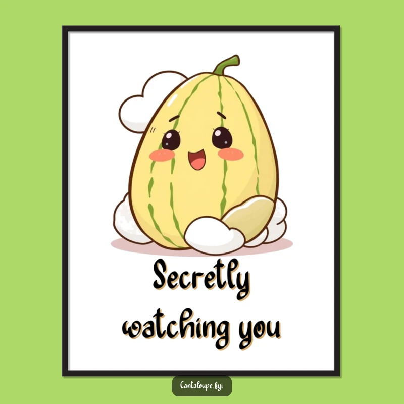 Funny Cantaloupe Poster: Peeking Melon Art, A Whimsical Funny Gift!