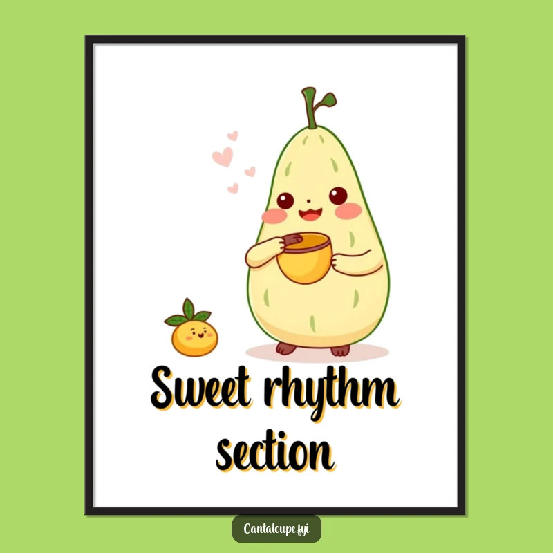 Funny Melon Bongo Poster - Cantaloupe Character Music Art Gift