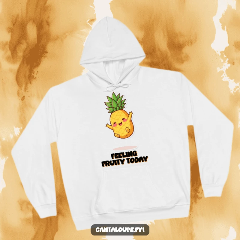 Funny Pineapple Hoodie: A cute pineapple chunk character somersaulting with playful energy, offering warmth and humor.