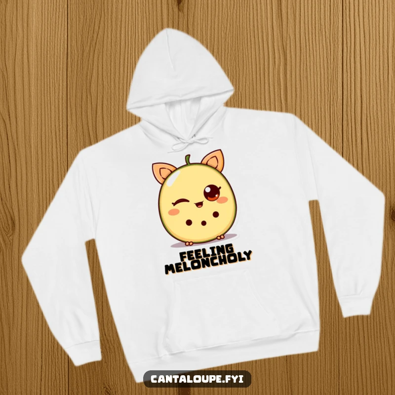 Funny Cantaloupe Hoodie: A cheerful cantaloupe slice winking slyly, offering warmth and a dose of funny fruit art.