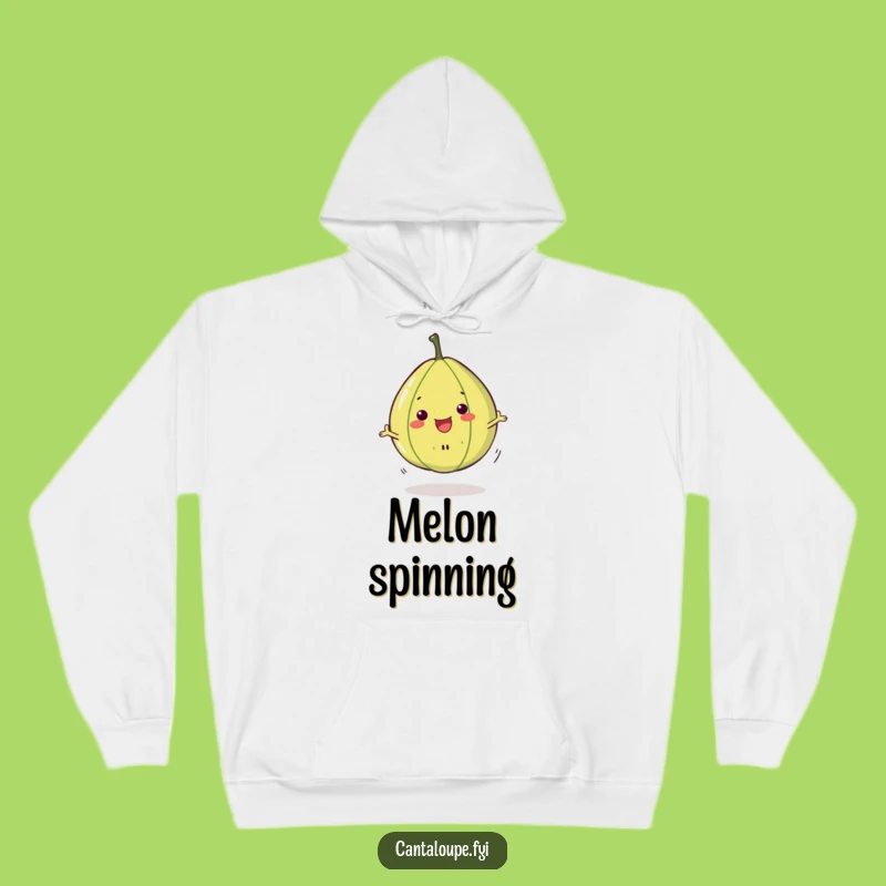 Funny Cantaloupe Spin Hoodie: Cozy Melon Slice Character Doing a Cheerful Dance, Ideal Gift