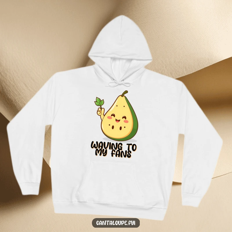Funny Hoodie with a smiling cantaloupe wedge enthusiastically waving goodbye or hello with its charming leafy hand.