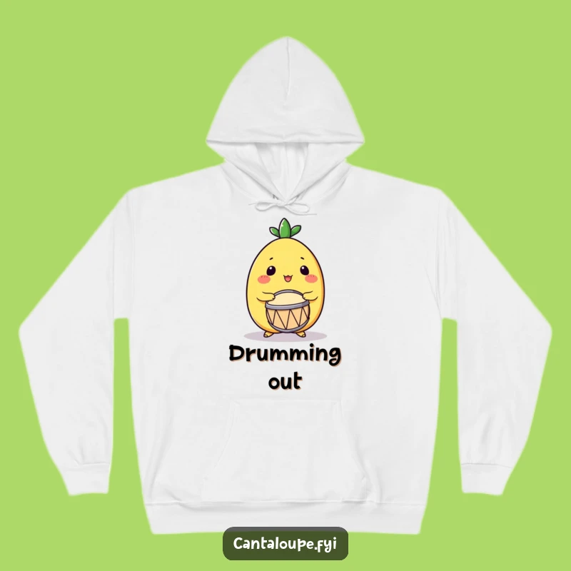 Funny Drumming Cantaloupe Hoodie: Cozy Melon Character, Enthusiastic Drummer, Gift