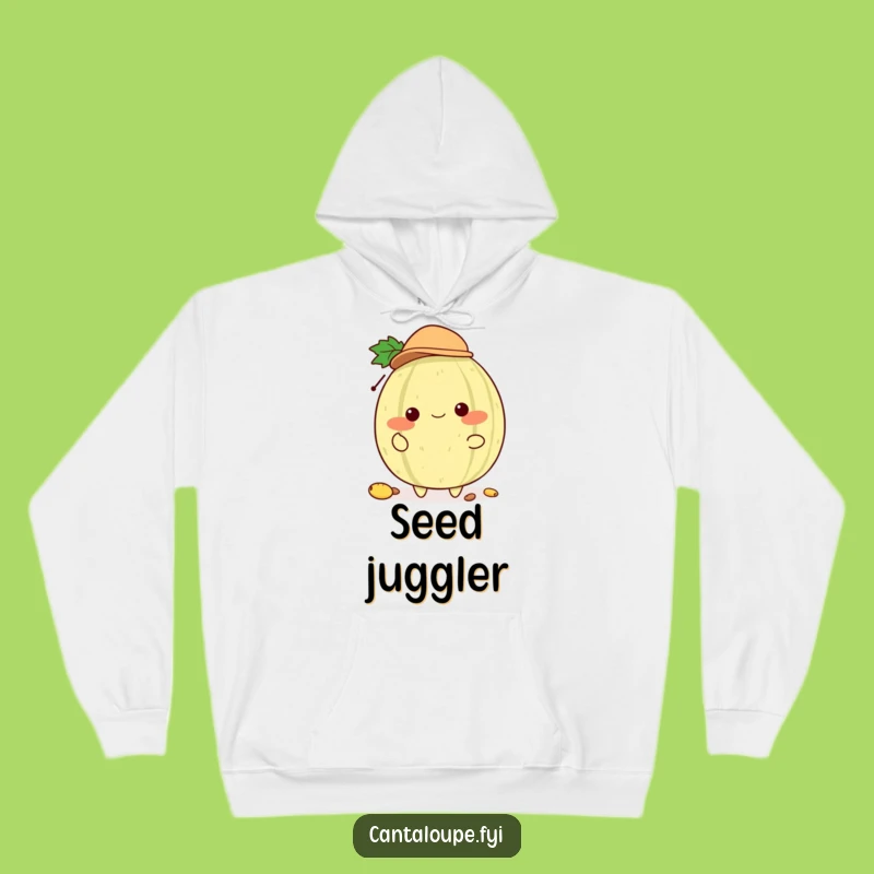 Funny Melon Hat Juggler Hoodie: Cozy Cantaloupe Character in Tiny Hat, Warm Gift