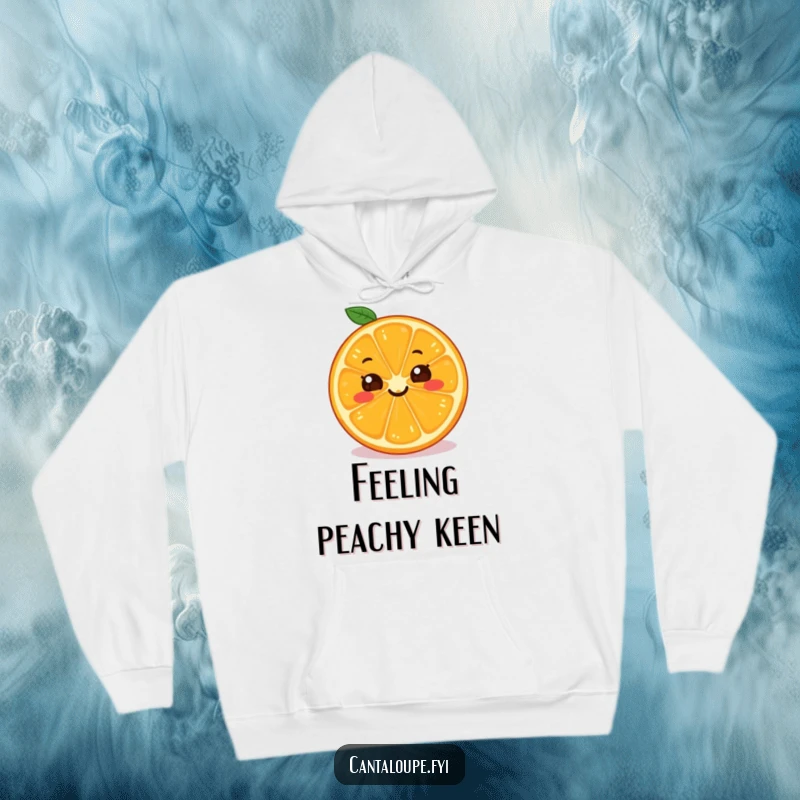Funny Orange Hoodie: A warm and cozy hoodie featuring a grinning orange slice character, perfect for chilly days.