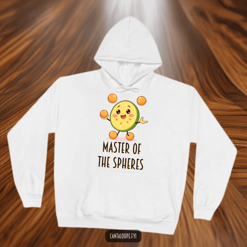 Funny Cantaloupe Slice Hoodie: A happy cantaloupe character is juggling melon balls with glee, making this cozy hoodie a bundle of fun.