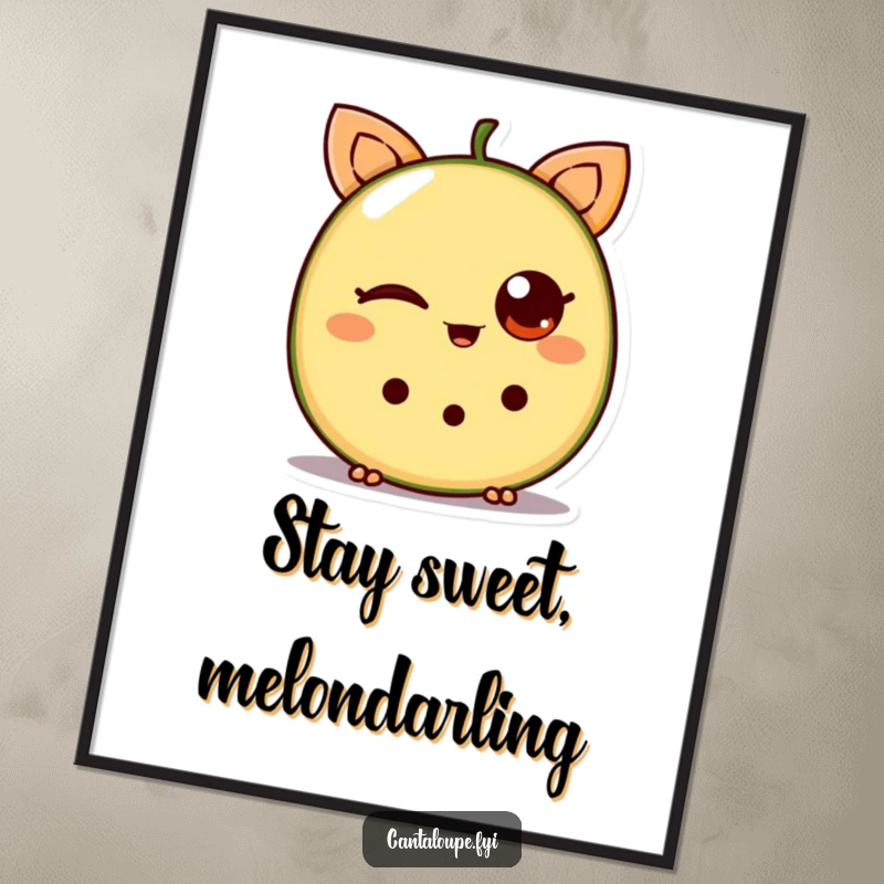 Funny Free Printable Cantaloupe Wall Art: A cantaloupe wedge with big googly eyes winking suggestively, ready to adorn your home.