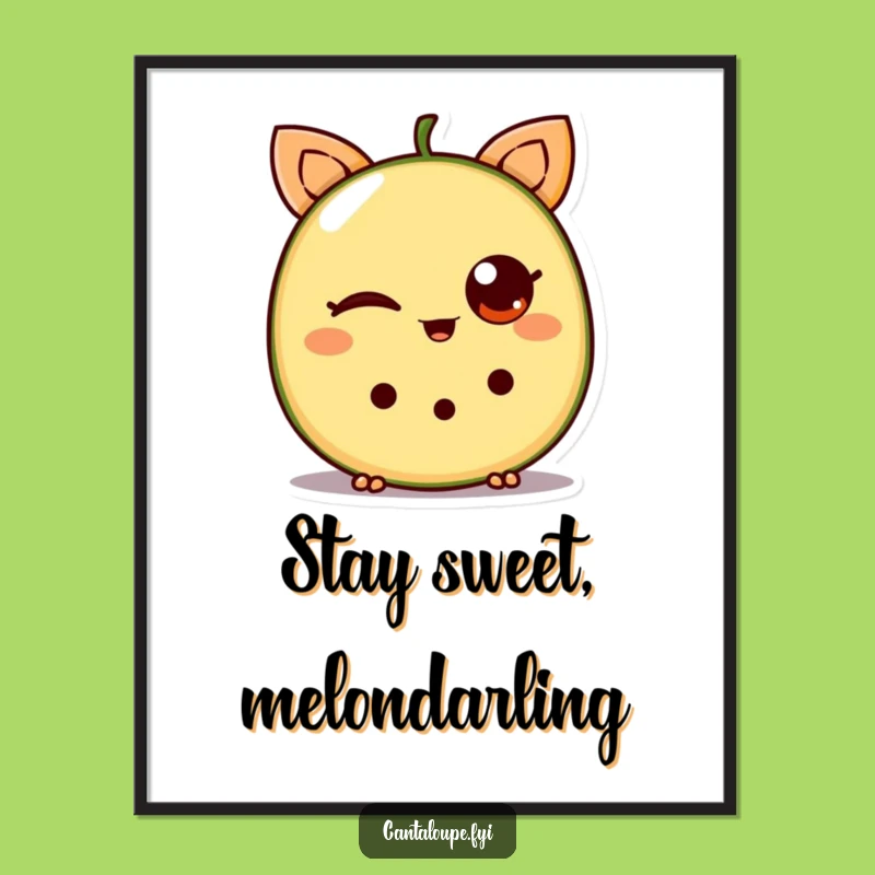 Free Printable Cantaloupe Wall Art - Funny Wink Fruit Downloadable Art for Your Kitchen