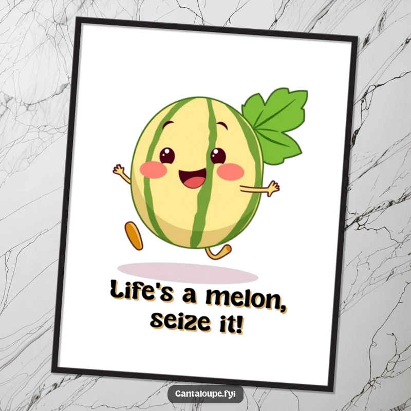 Funny Free Printable Wall Art: A joyful cantaloupe segment in mid-bounce, bringing playful energy to any room.